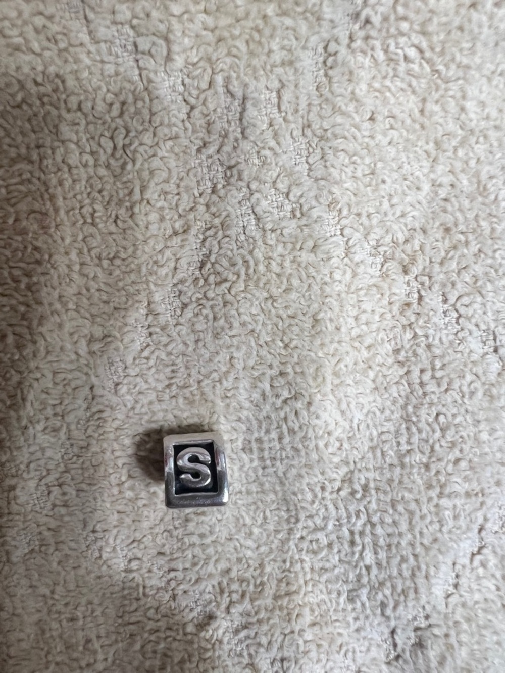 Pandora Silver 'S' Charm for bracelet or necklace.